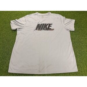 Nike Dri-Fit Fitness T-Shirt Mens 2XL Gray Graphic Swoosh‎ Logo Running Training